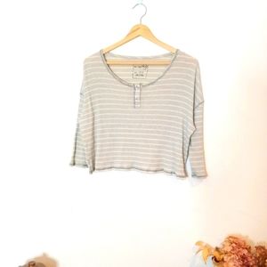 We the Free Cropped Striped Knit Gray Tee Top 3/4 Slv Sz XS